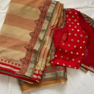 Red and gold saree